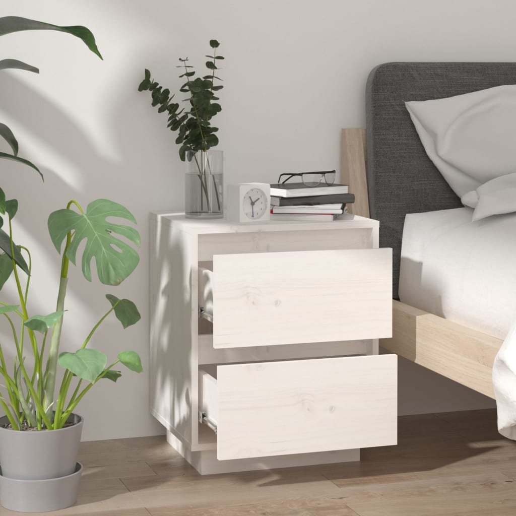 Sängbord 2 st vit 40x35x50 cm massiv furu