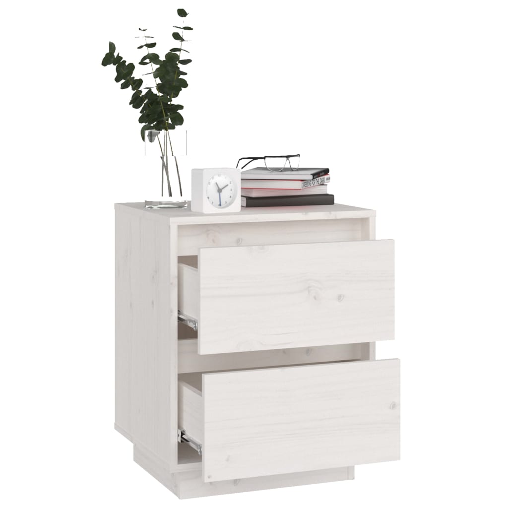 Sängbord 2 st vit 40x35x50 cm massiv furu