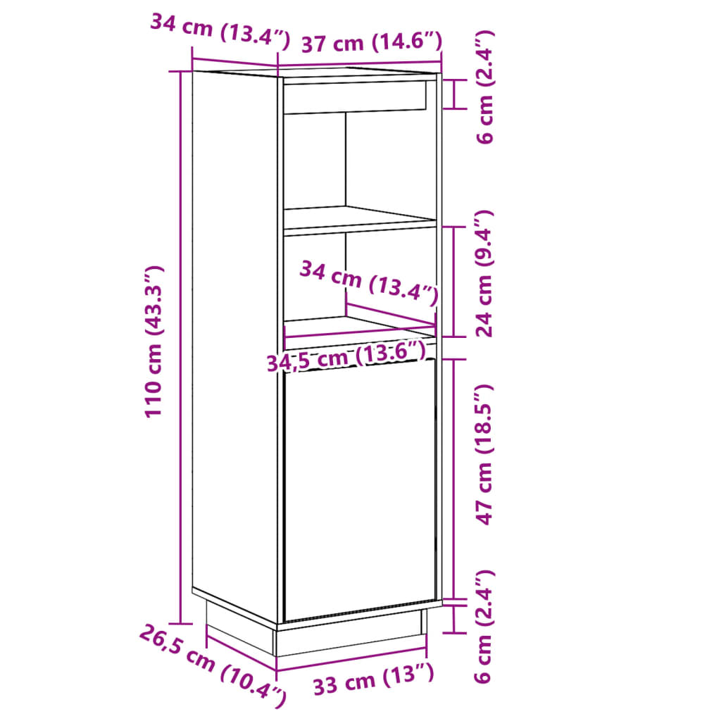 Skåp Vit 37x34x110 cm massiv furu