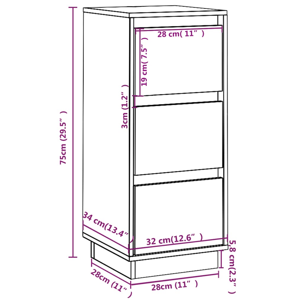 Skåp vit 2 st 32x34x75 cm massiv furu