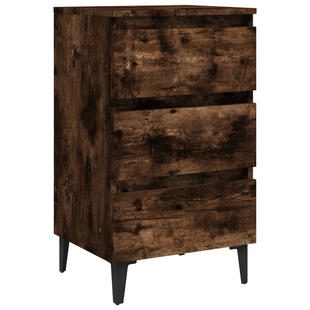 Sängbord med metallben 2 st rökfärgad ek 40x35x69 cm