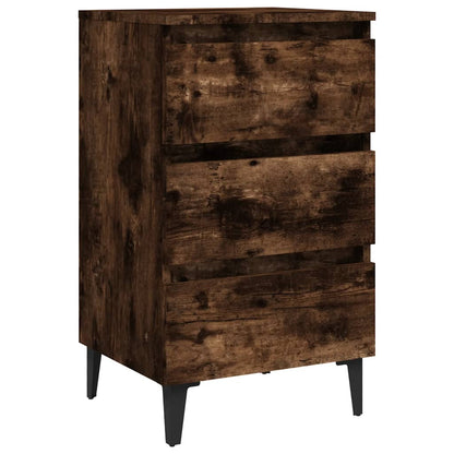 Sängbord med metallben 2 st rökfärgad ek 40x35x69 cm