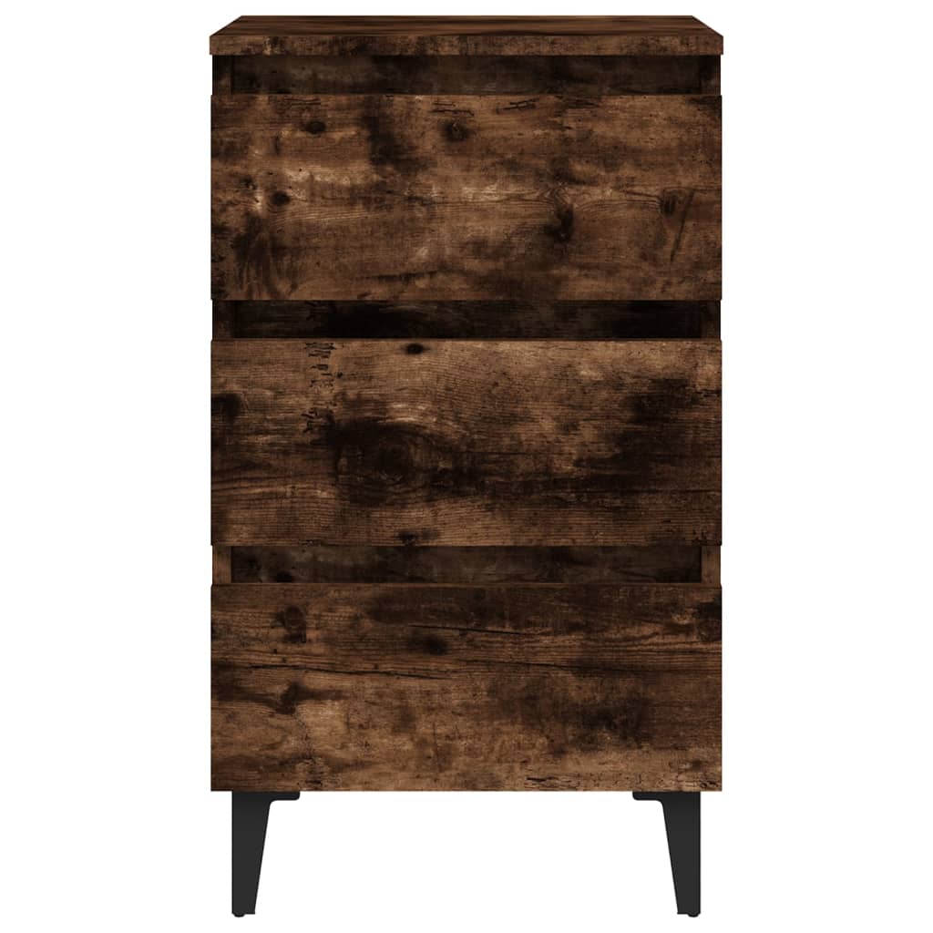 Sängbord med metallben 2 st rökfärgad ek 40x35x69 cm