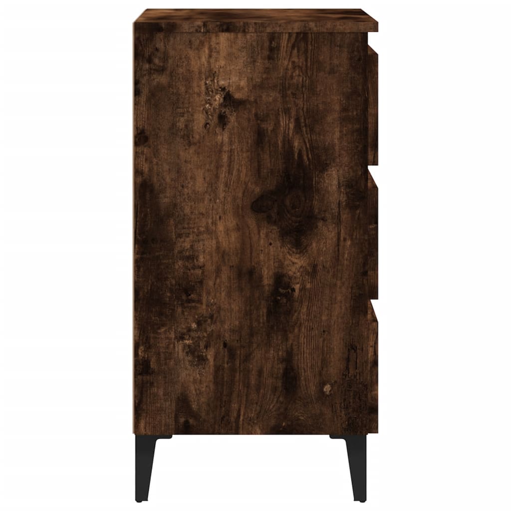Sängbord med metallben 2 st rökfärgad ek 40x35x69 cm
