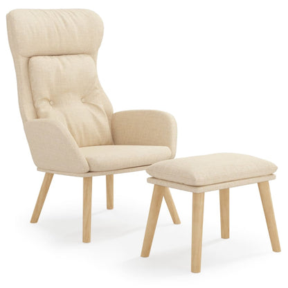 Fåtölj Gräddvit Vilstol med fotpall Tyg