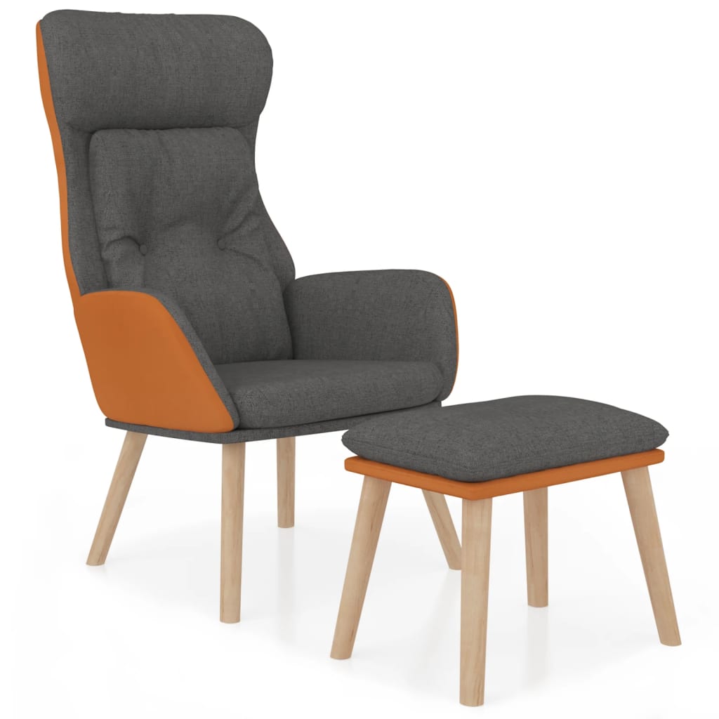 Fåtölj Mörkgrå Vilstol med fotpall konstläder och tyg