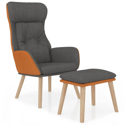 Fåtölj Mörkgrå Vilstol med fotpall konstläder och tyg