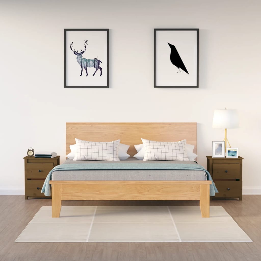 Sängbord 2 st honungsbrun 50x35x61,5 cm massiv furu
