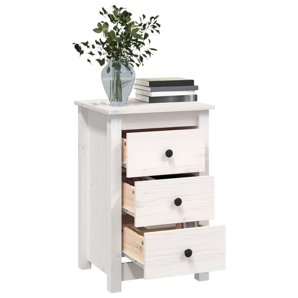 Sängbord vit 40x35x61,5 cm massiv furu