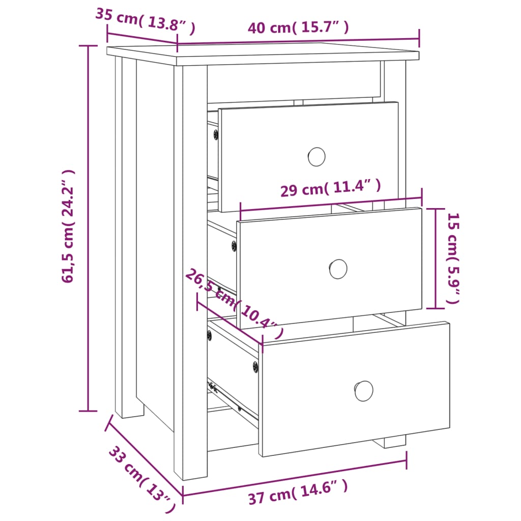Sängbord vit 40x35x61,5 cm massiv furu