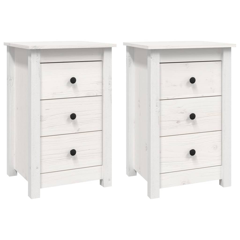 Sängbord 2 st vit 40x35x61,5 cm massiv furu