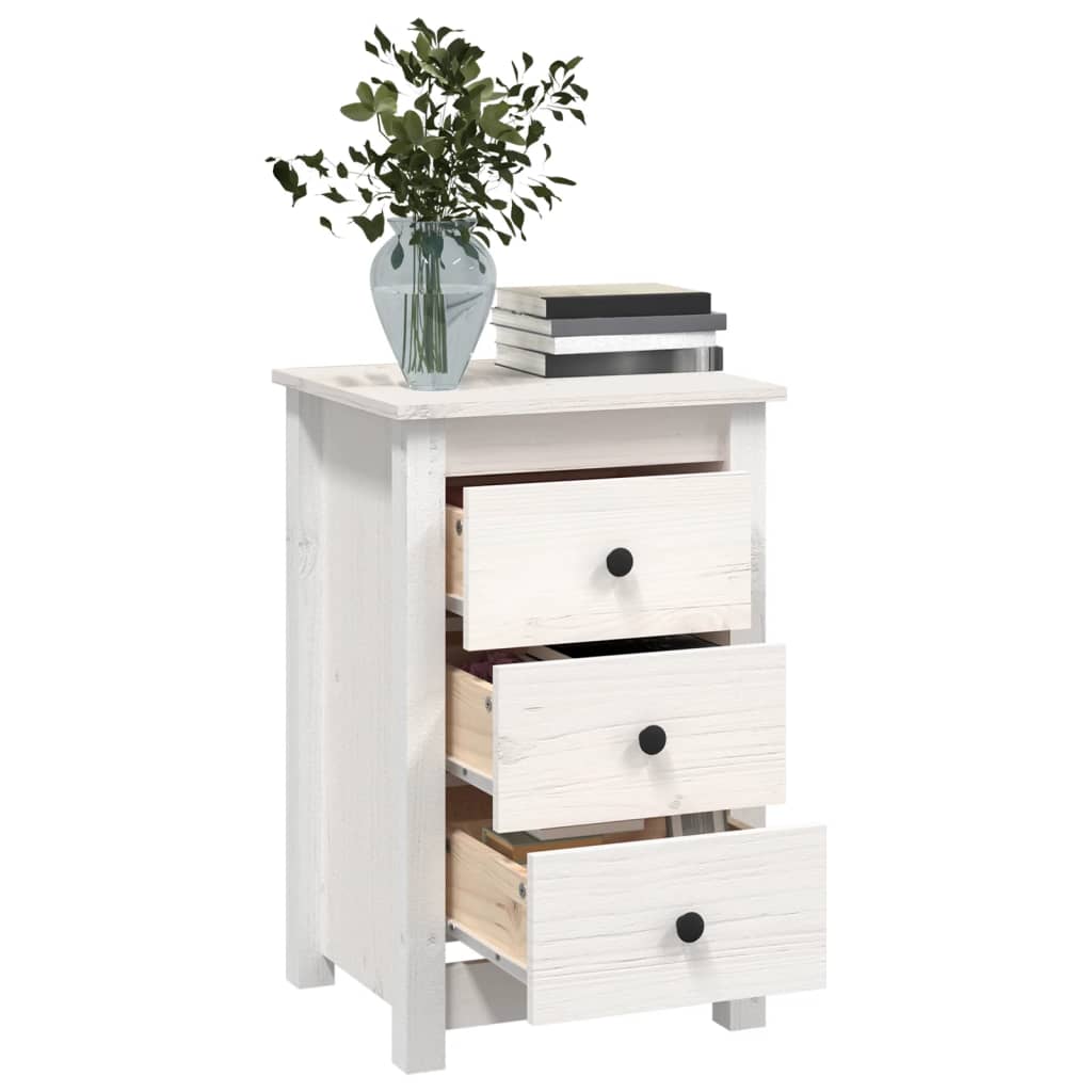 Sängbord 2 st vit 40x35x61,5 cm massiv furu