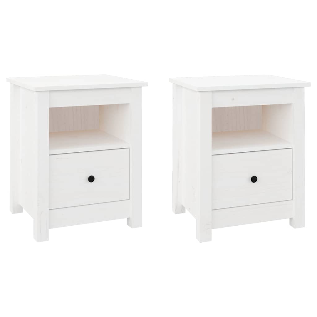 Sängbord 2 st vit 40x35x49 cm massiv furu