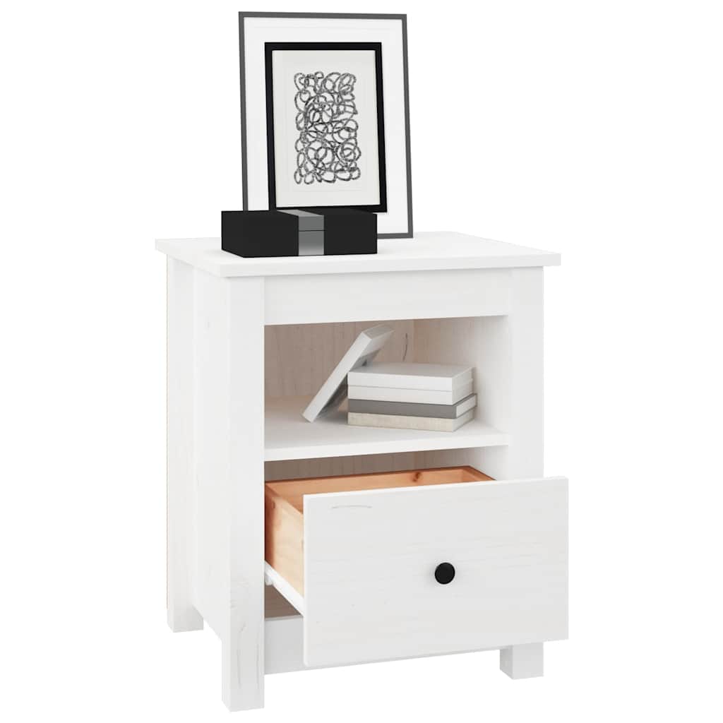 Sängbord 2 st vit 40x35x49 cm massiv furu