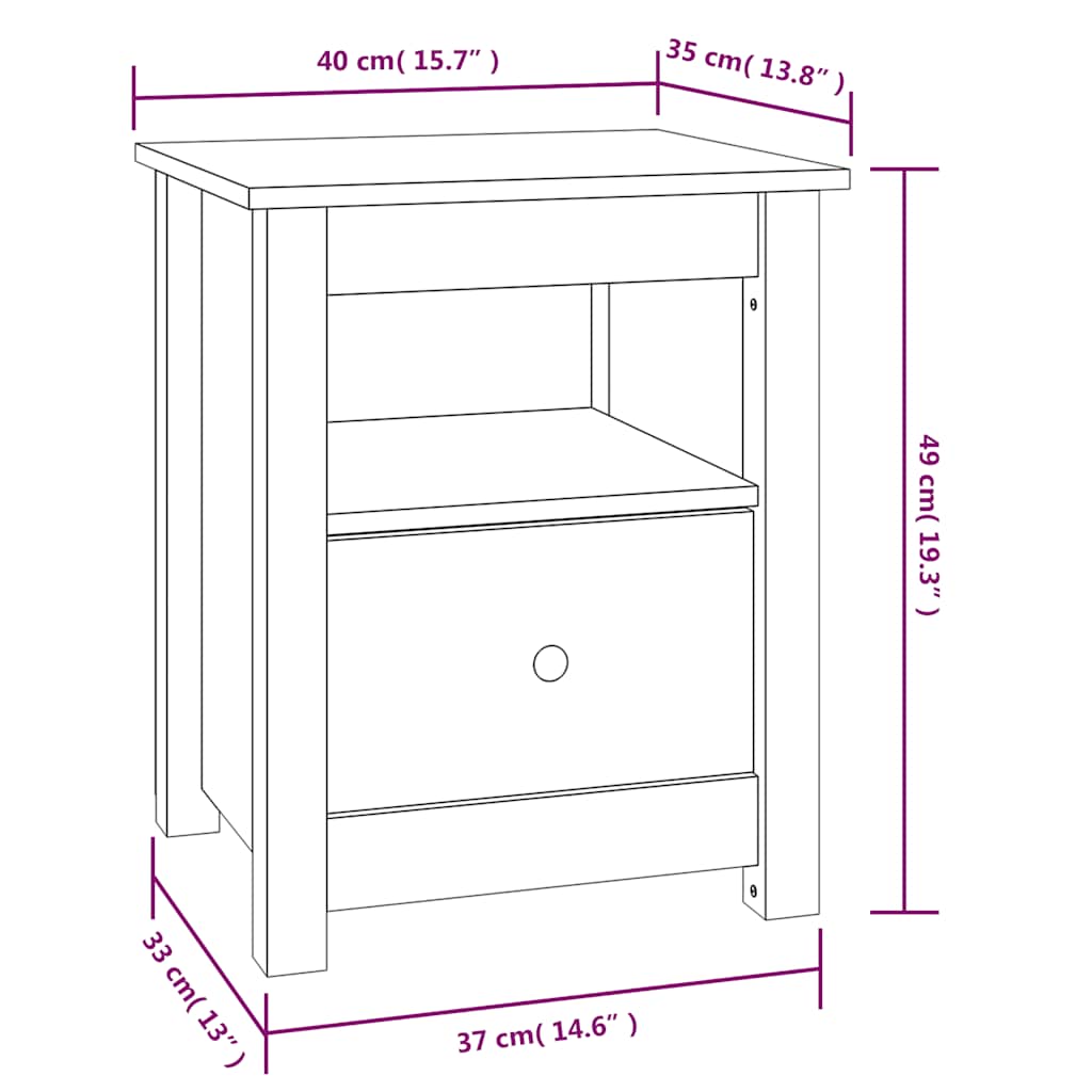 Sängbord 2 st vit 40x35x49 cm massiv furu