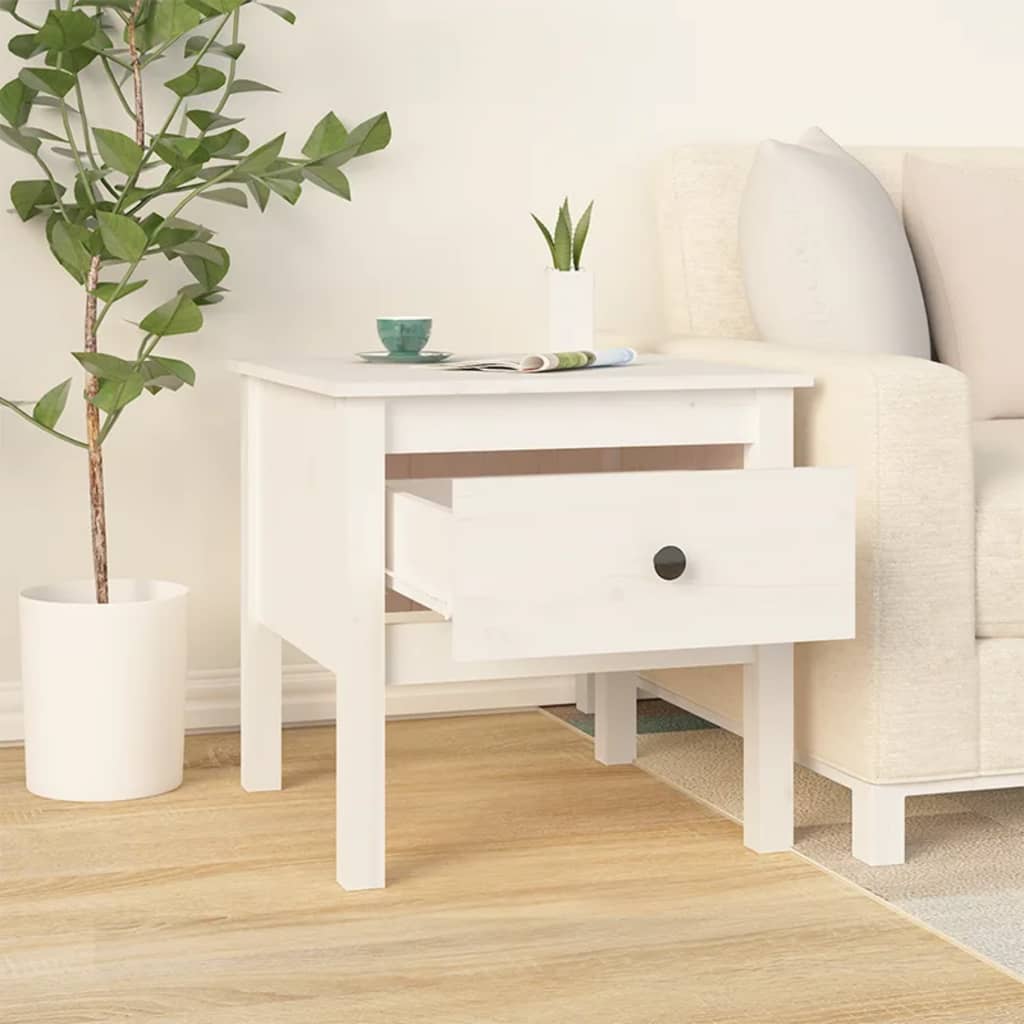 Sidobord Vit 2 st 50x50x49 cm massivt furuträ