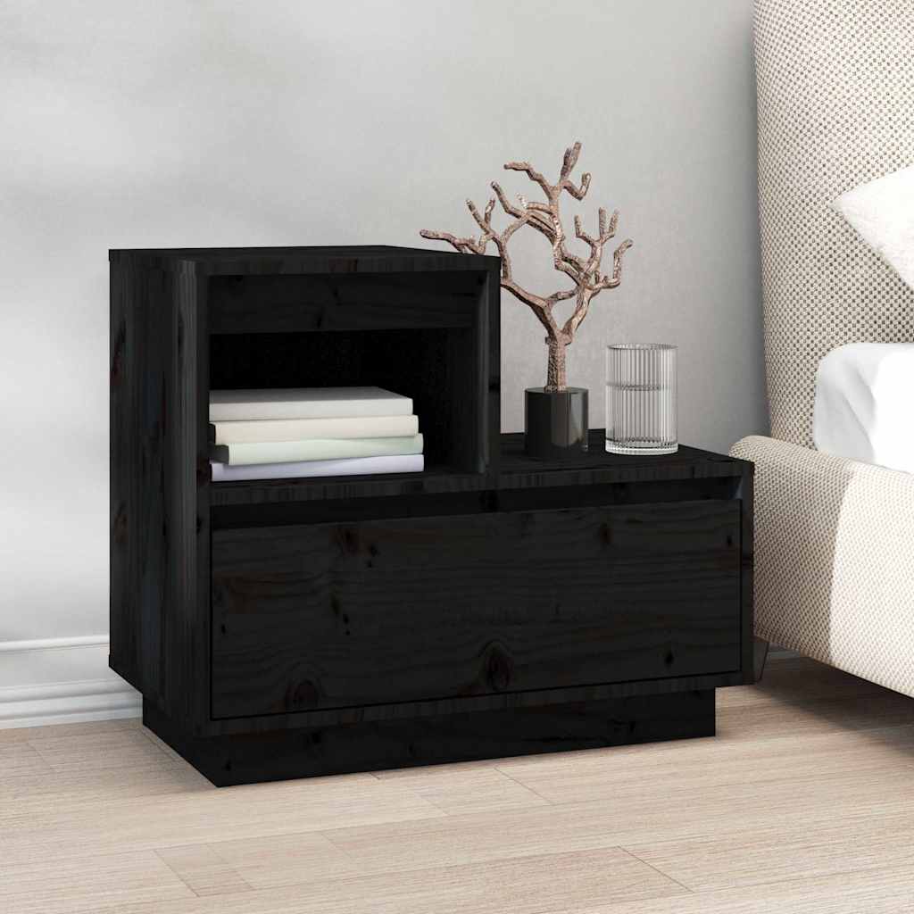 Sängbord 2 st svart 60x34x51 cm massiv furu
