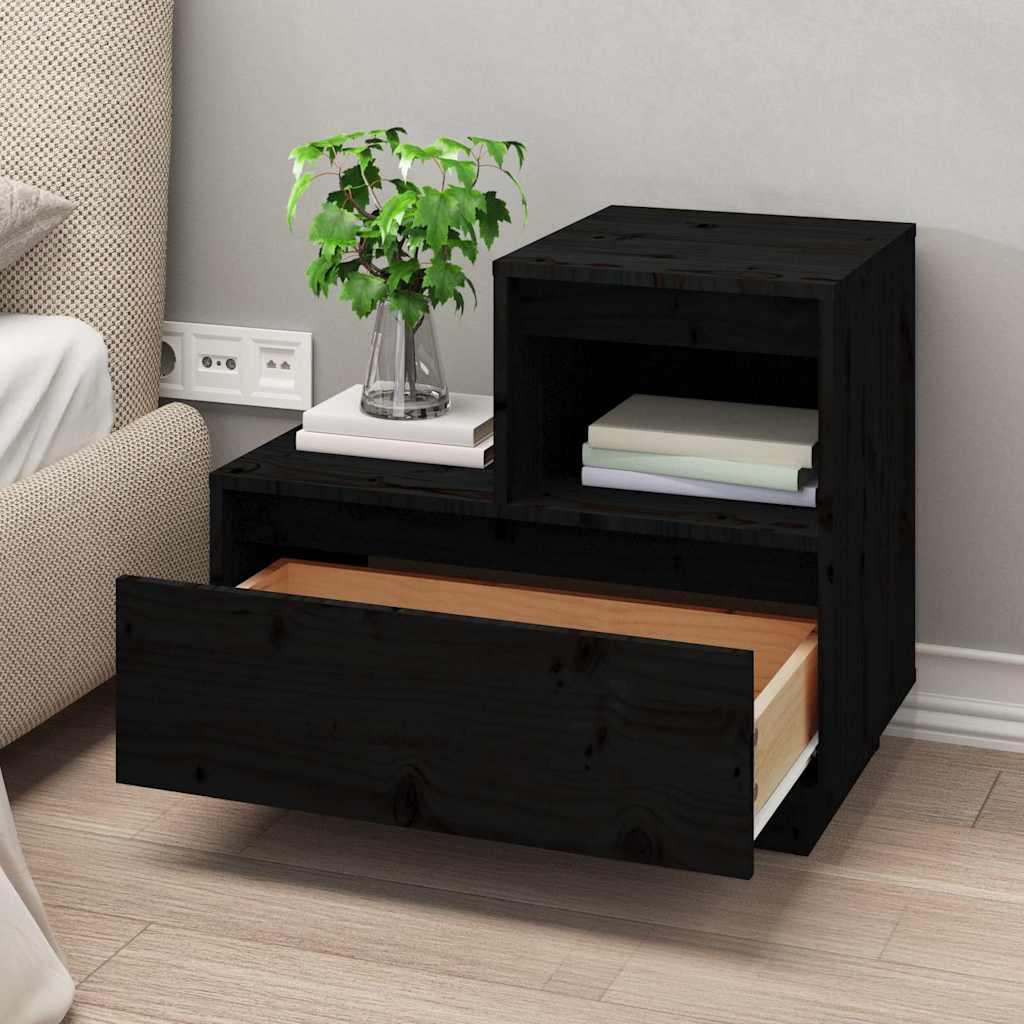 Sängbord 2 st svart 60x34x51 cm massiv furu
