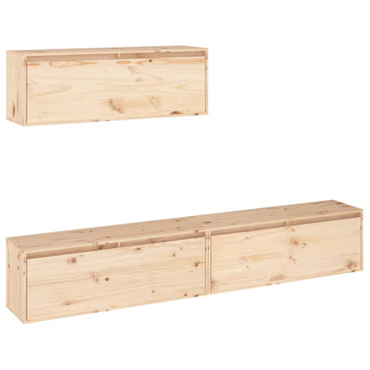 Tv-bänk 3 st massiv furu