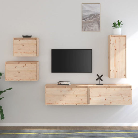 Tv-bänk 5 st massiv furu