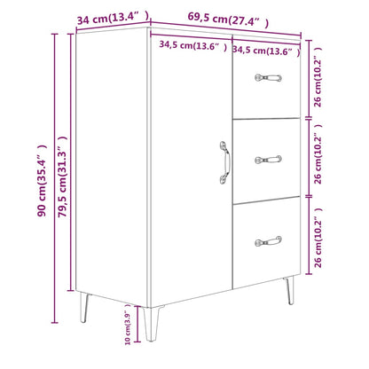 Skåp vit 69,5x34x90 cm konstruerat trä