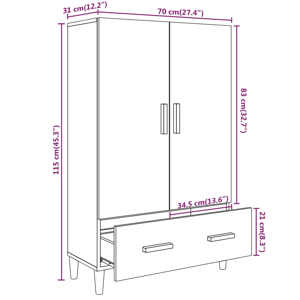 Skåp Svart 70x31x115 cm