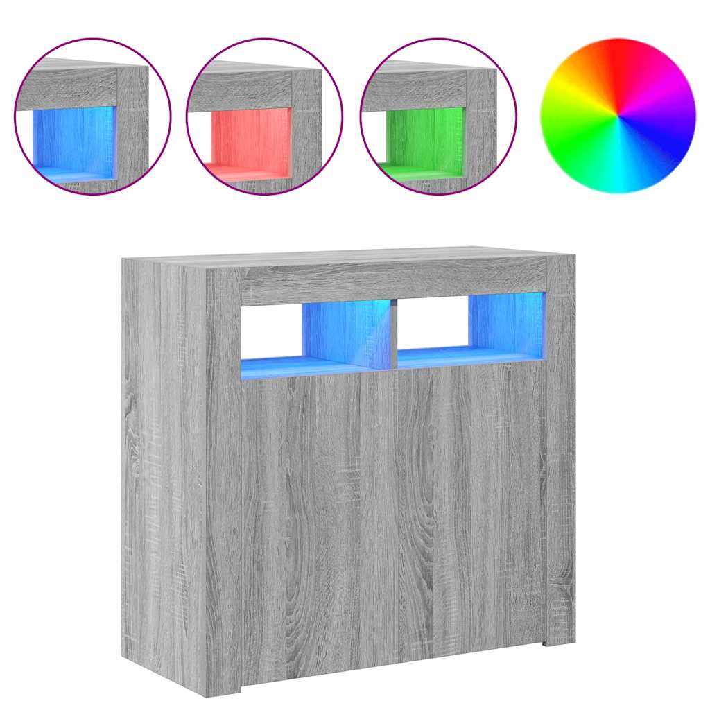 Skänk Sonoma Grå LED-belysning 80x35x75 cm