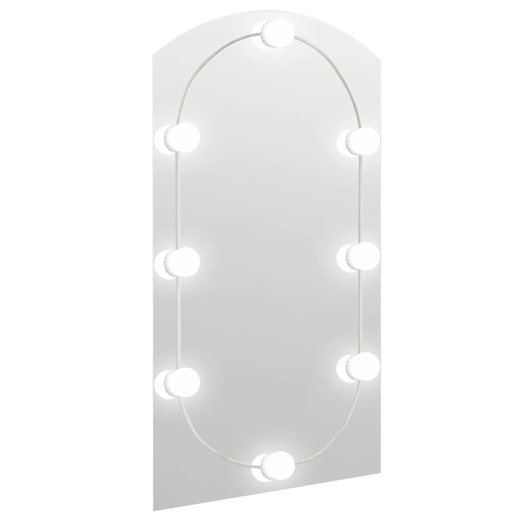 Väggspegel med LED-lampor 90x45 cm glas valvformad