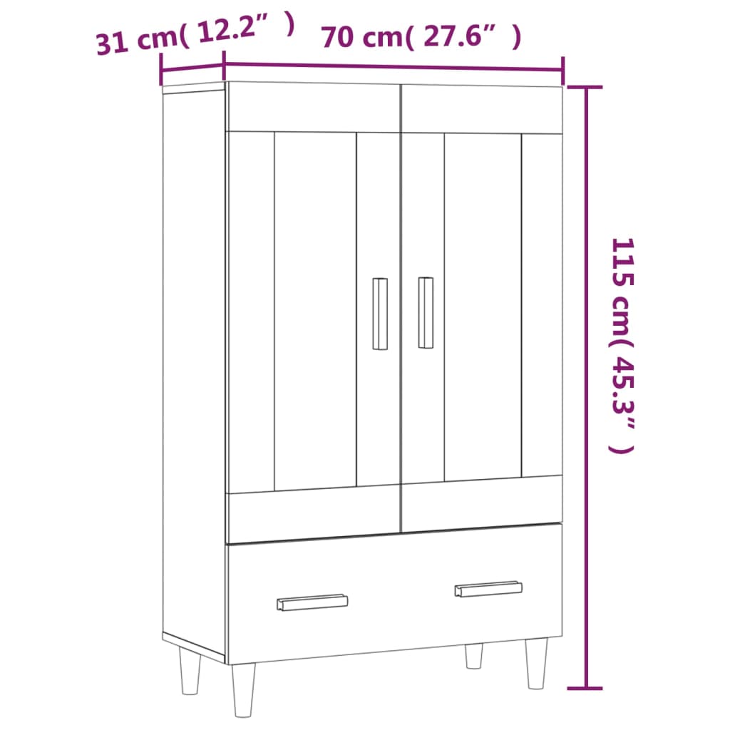 Skåp svart 70x31x115 cm konstruerat trä
