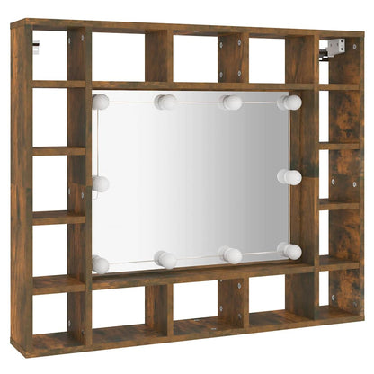 Badrumsspegel Spegelskåp LED Rökfärgad Ek 91x15x76,5 cm