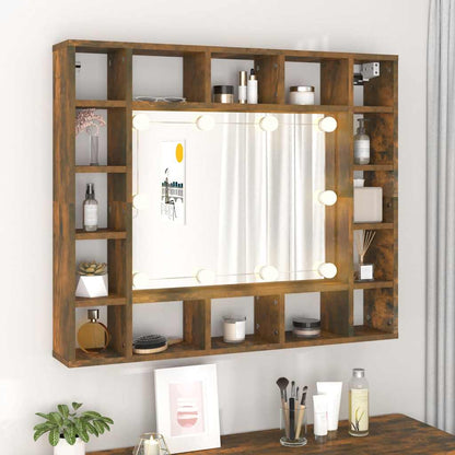 Badrumsspegel Spegelskåp LED Rökfärgad Ek 91x15x76,5 cm