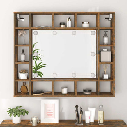 Badrumsspegel Spegelskåp LED Rökfärgad Ek 91x15x76,5 cm