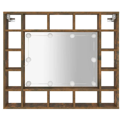 Badrumsspegel Spegelskåp LED Rökfärgad Ek 91x15x76,5 cm