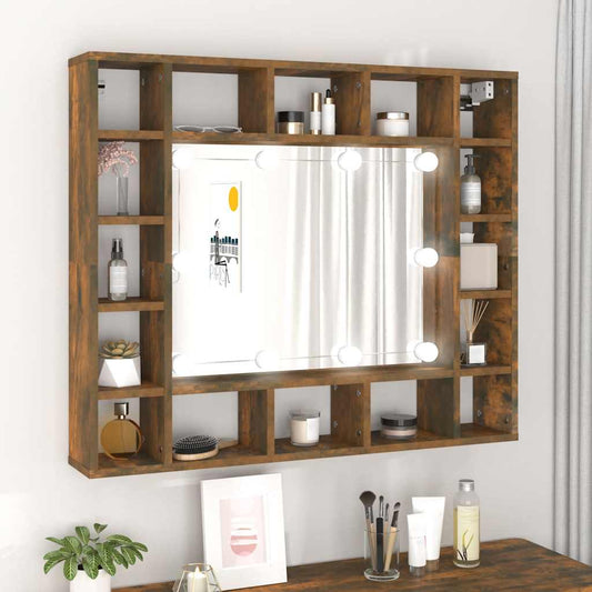 Badrumsspegel Spegelskåp LED Rökfärgad Ek 91x15x76,5 cm