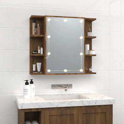 Badrumsspegel Spegelskåp LED Brun Ek 70x16,5x60 cm