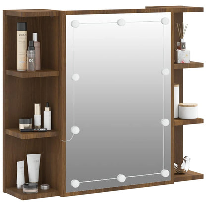 Badrumsspegel Spegelskåp LED Brun Ek 70x16,5x60 cm