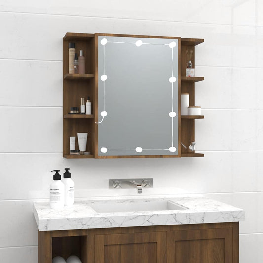 Badrumsspegel Spegelskåp LED Brun Ek 70x16,5x60 cm