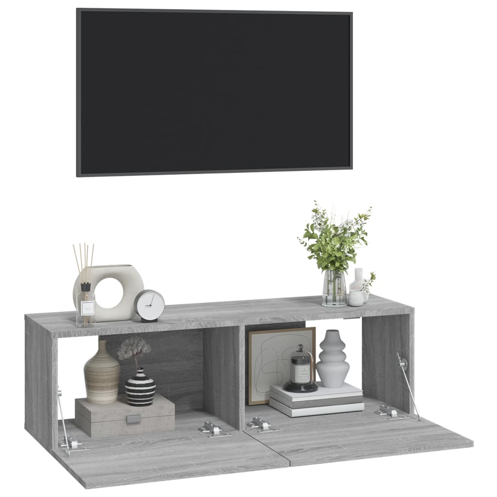 XXXXX TV-Möbel Grå Väggmonterade TV-Bänkar 2 st 100x30x30 cm