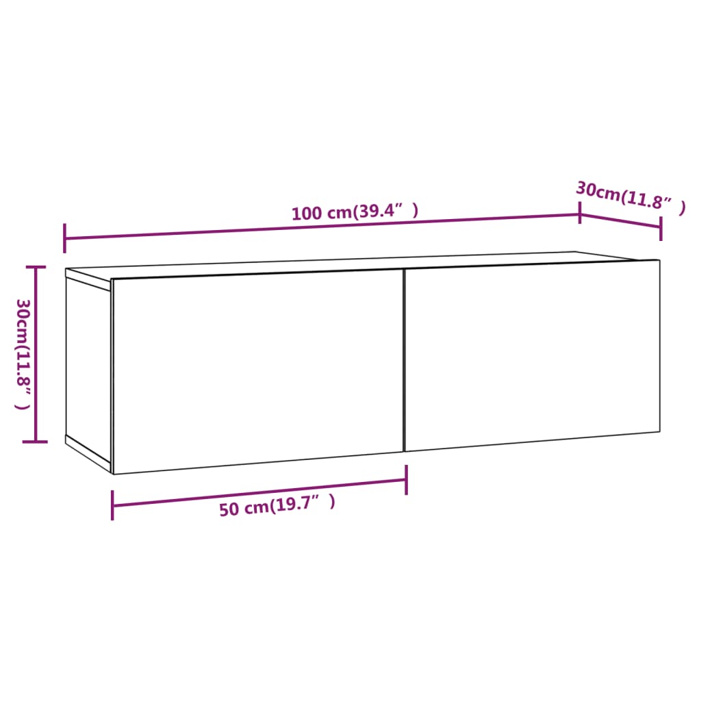 XXXXX TV-Möbel Grå Väggmonterade TV-Bänkar 2 st 100x30x30 cm