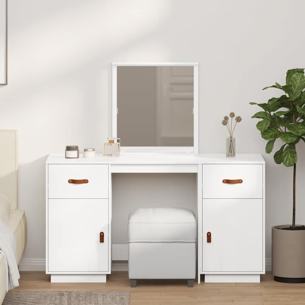 Sminkbord med spegel Vit massiv furu