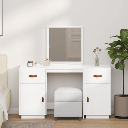 Sminkbord med spegel Vit massiv furu