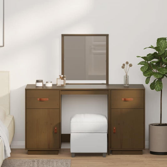 Sminkbord med spegel honungsbrun massiv furu