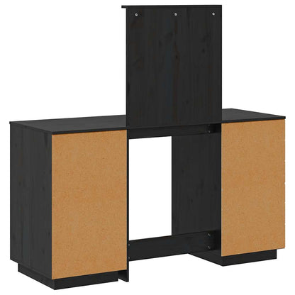 Sminkbord med spegel Svart massiv furu