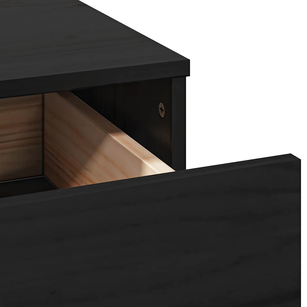 Sminkbord med spegel Svart massiv furu