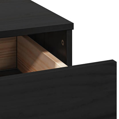 Sminkbord med spegel Svart massiv furu