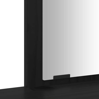 Sminkbord med spegel Svart massiv furu