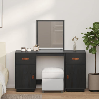 Sminkbord med spegel Svart massiv furu
