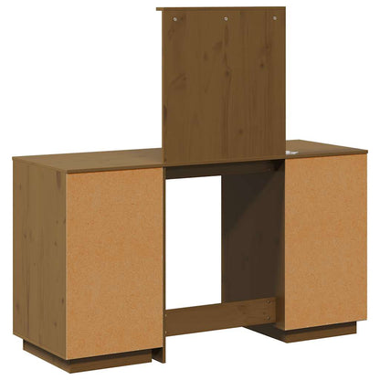 Sminkbord med spegel LED honungsbrun massiv furu