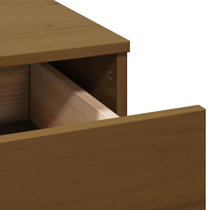 Sminkbord med spegel LED honungsbrun massiv furu