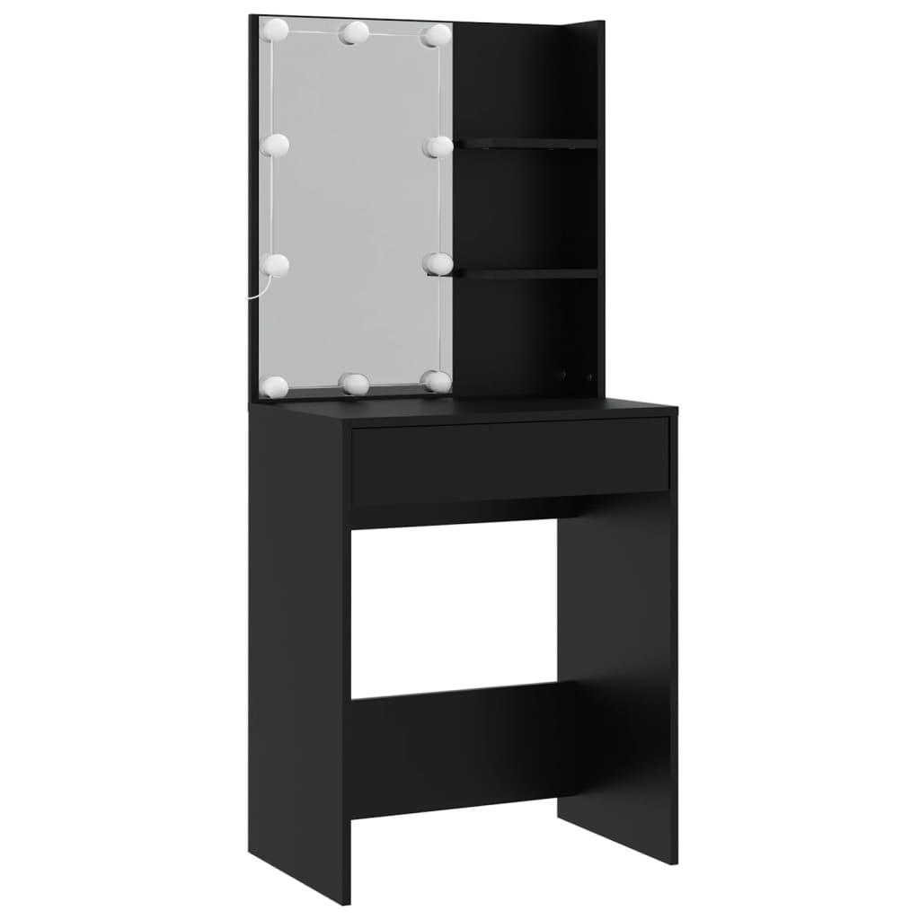 Sminkbord med spegel LED svart